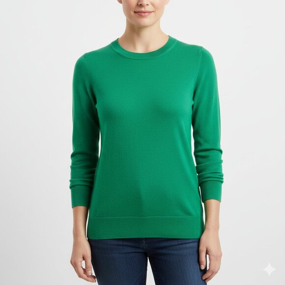 J. Crew Women's Medium Kelly Green 100% Merino Wool Crewneck Sweater - Picture 1 of 12